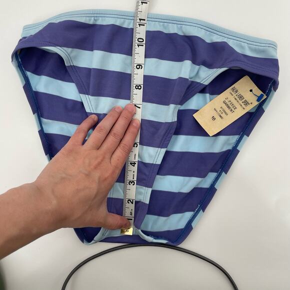 Ralph Lauren Sport Blue Aqua Y2K Wide Stripe Bikini Bottoms Coastal Pool Size 10 - Picture 13 of 13